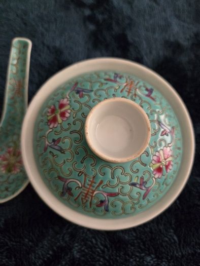 Vintage 4-Piece Chinese Jingdezhen Turquoise Gaiwan Tea Set, Plate & Spoon (1950s/70s)