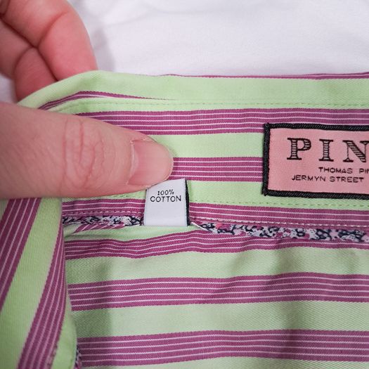 Thomas Pink Jermyn Street London Green Pink Striped Cotton Dress Shirt 8UK/36EU