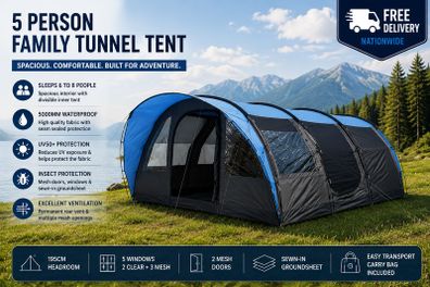 Tent Bora 5 Person Tunnel Tent Family Tent Standing Height Floor Pan Waterproof 5000mm Canopy