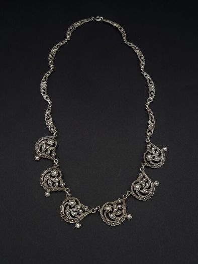 925 Vintage Sterling Silver & Marcasite Gothic Art-Nouveau Style Necklace