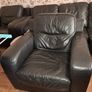Black leather sofa 3 seater and 2 sofa chairs Image 3