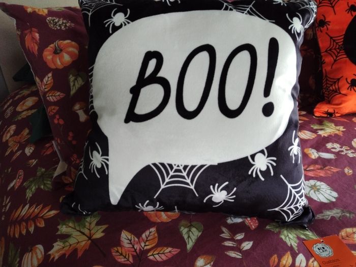 Bedlam Brand Boo Halloween Cushion in Black