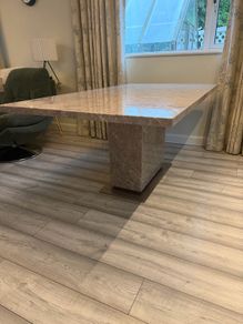 Large Marble Dining Table 180cm Single Pedestal Base plus 6 chairs