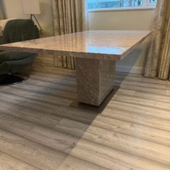 Large Marble Dining Table 180cm Single Pedestal Base plus 6 chairs
