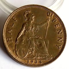 1934 Halfpenny George V bronze coin