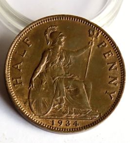1934 Halfpenny George V bronze coin