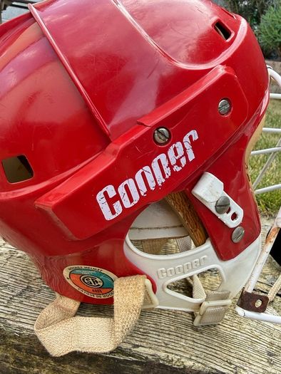 Vintage Cooper Red Goalie Hockey Helmet with Cage - Made in Canada