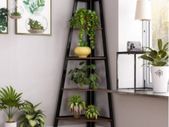 5 Tier Rustic Corner Bookshelf Small Bookcase Plant Stand for Living Room
