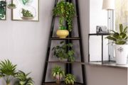 5 Tier Rustic Corner Bookshelf Small Bookcase Plant Stand for Living Room