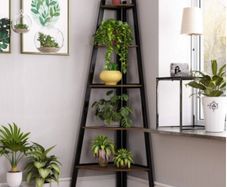 5 Tier Rustic Corner Bookshelf Small Bookcase Plant Stand for Living Room
