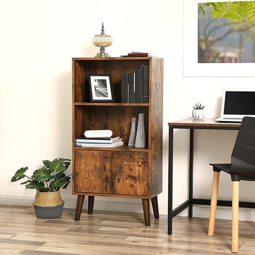 _Retro Bookcase with 2 Shelves and Cabinet Doors Living Room Cabinet Retro Furniture for Living Room, Foyer, Office, Storage for Books Photos Decoration Wood Effect