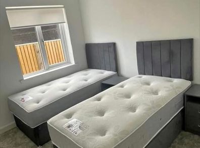 Single bed with mattress, headboard, many colors