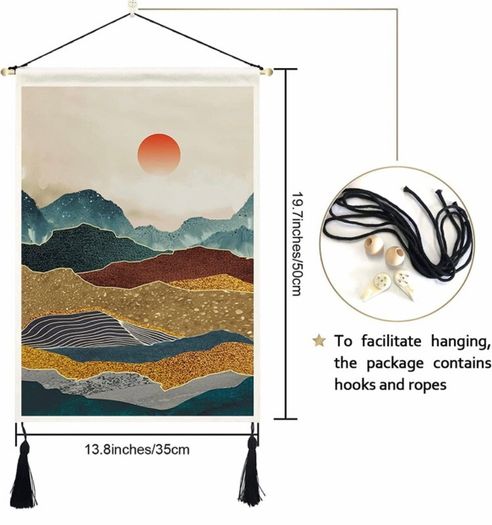 2 Pack Japanese Mountain Tapestry Wall Hanging with Tassels Misty Forest Tapestries Wall Art Sun Nature Landscape Home Decor for Bedroom Aesthetic (35 x 50cm)
