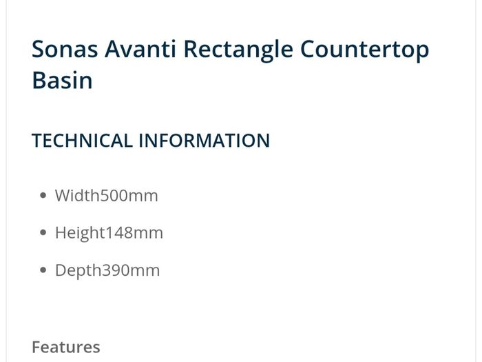 Sonas Avanti rectangular basin