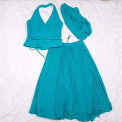Bella Formals by Venus Teal Blue Top Chiffon Pleated Midi Skirt Scarf Co Ord Set 10-12UK/38-40EU