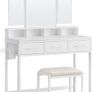 Dressing Table with Padded Stool, Dressing Table with Triple Mirror, 3 Drawers, Hair Dryer Holder, Cosmetic Table, Modern Style, White Image 2