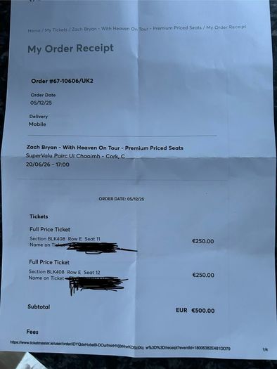 Zach Bryan premium tickets x 2