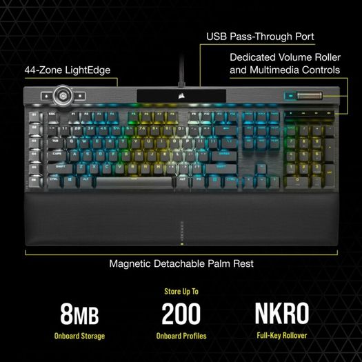 K100 RGB Optical-Mechanical Gaming Keyboard - CORSAIR OPX Switch - Black, PBT Double-Shot Keycaps - Elgato Stream Deck Integration
