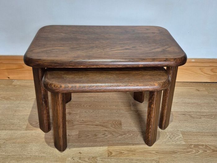 Pair of Vintage Mid-Century Brutalist Oak Nesting Tables
