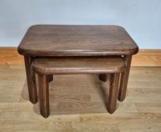 Pair of Vintage Mid-Century Brutalist Oak Nesting Tables