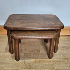Pair of Vintage Mid-Century Brutalist Oak Nesting Tables