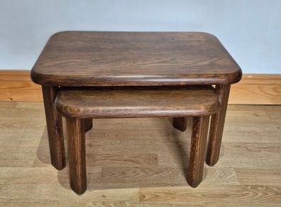 Pair of Vintage Mid-Century Brutalist Oak Nesting Tables