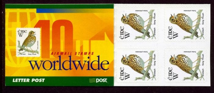 2001 Ireland W Value Song Thrush Definitive Stamp Booklet Mint Never Hinged (MNH). Hibernian HB92.