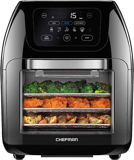 Multifunctional Digital Air Fryer+ Rotisserie, Dehydrator, Convection Oven, 17 Touch Screen Presets Fry, Roast, Dehydrate, Bake, XL 10L Family Size, Auto Shutoff, Large Easy-View Window