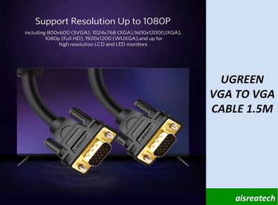 Ugreen VGA Cable 1.5M 3+6 Male To Male