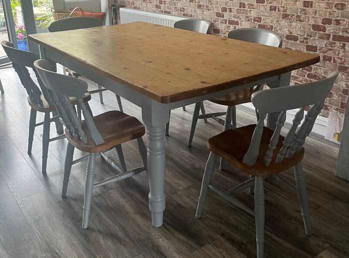 : Large Reclaimed Wood Dining Table & 6 Chairs (Fa