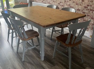 : Large Reclaimed Wood Dining Table & 6 Chairs (Fa