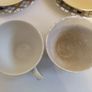 Pair of Fabulous Mid Century Modern 1950's Mix and Match Trios, in the Rare and Stunning "Manhattan" Yellow and Black Check Pattern, Paired with Woodsware "Jasmine" Utilityware saucers. Image 7