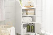 White Freestanding Bathroom Cabinet with Shelves and Cupboard
