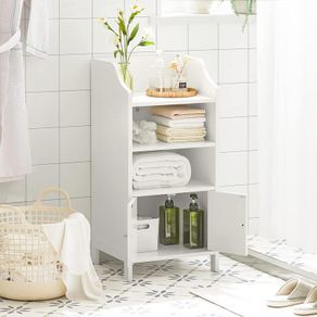 White Freestanding Bathroom Cabinet with Shelves and Cupboard