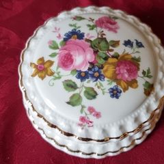 Crown Fine Bone China Gold Gilt Floral Spray Jewelry Trinket Box / Dish With Lid Made In England