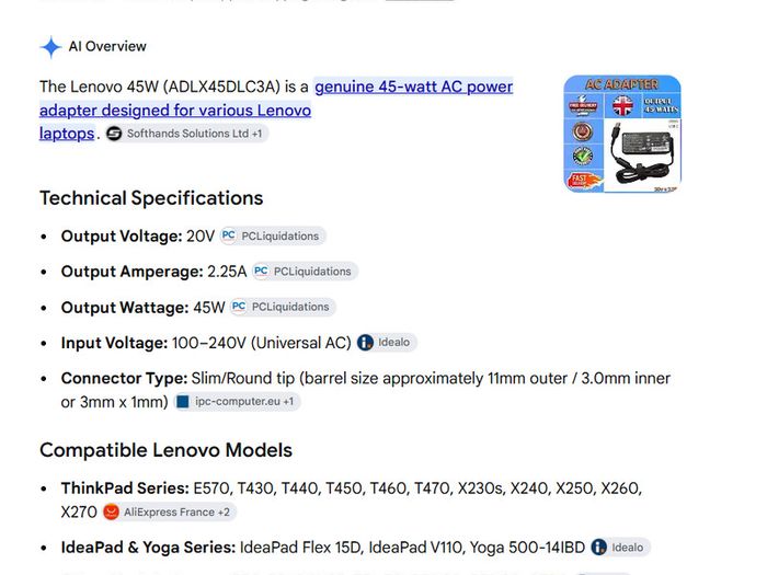 Lenovo Original Laptop Charger - 45W/65W