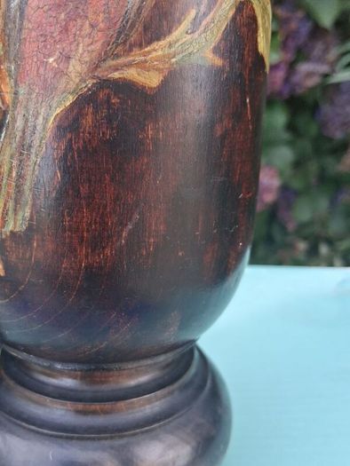 Stunning Pair Of Hand Painted Art Nouveau Hardwood  Candlesticks 12"