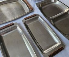 Vintage Danish 18/8 stainless steel & teak serving trays