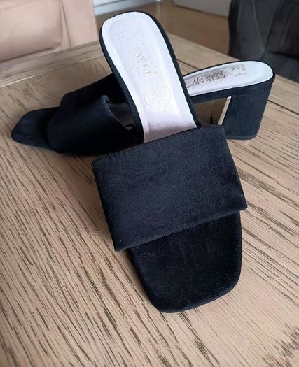 Black Suede Slip on Mules