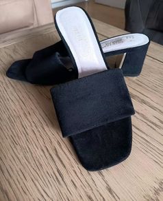 Black Suede Slip on Mules