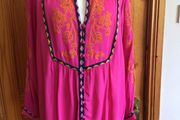 Monsoon Pink Long Sleeve embrodiered Blouse Size XL  includes post