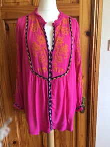 Monsoon Pink Long Sleeve embrodiered Blouse Size XL  includes post
