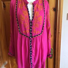 Monsoon Pink Long Sleeve embrodiered Blouse Size XL  includes post