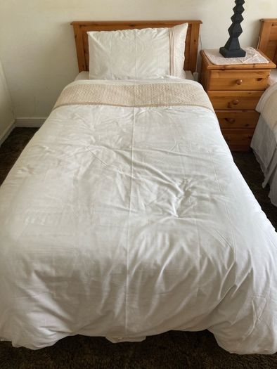Single Beds x 2 with New Mattresses and Pine Headboards