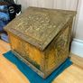 Vintage antique embossed brass fireside log box, coal box Image 10