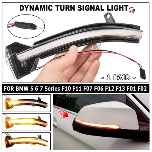 2pcs For BMW 5 6 7 Series F10 F11 F07 F06 F12 F13 F01 Dynamic Turn Signal LED Rearview Mirror Indicator Light Blinker Repeater Light