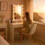 Wooden Dressing Table with LED Mirror & Lights - White Bedroom Vanity Makeup Desk Set with Storage Drawers, Plug Sockets & Organiser, 80 x 40 x 145cm Image 7