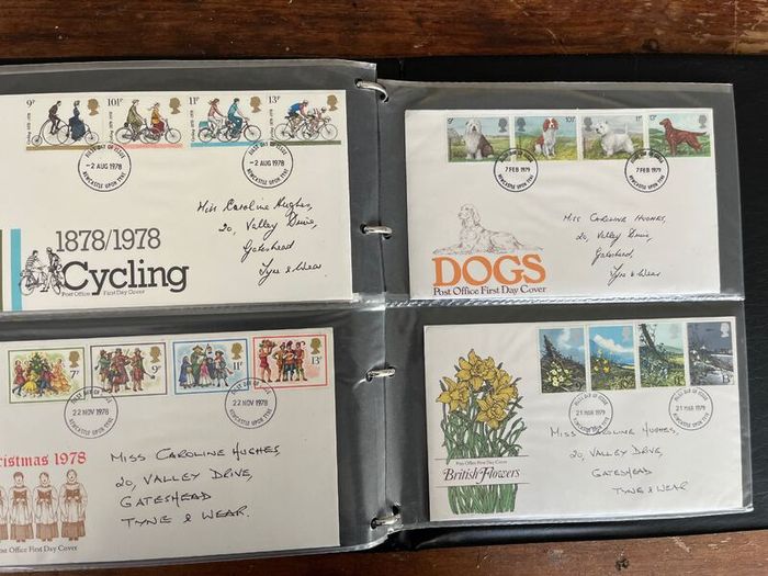 Collection of 80 UK First Day Cover stamps 1970 to 1979 in album with 10 extra pages