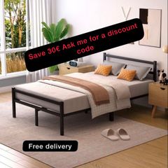 Double Bed Frames with Headboard 4ft6 Black Meta