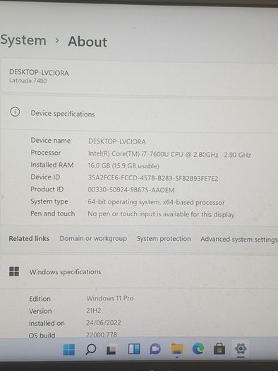 Dell Latitude 7480 14" i7-7600U 2.80GHz 16GB DDR4 512GB SSD Windows 11 Pro